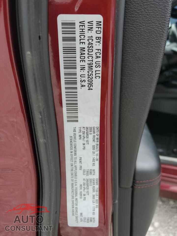 DODGE DURANGO 2021 - 1C4SDJCT9MC520954