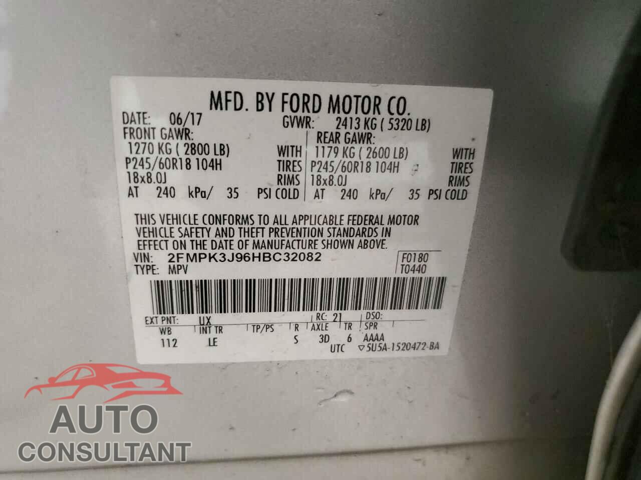 FORD EDGE 2017 - 2FMPK3J96HBC32082