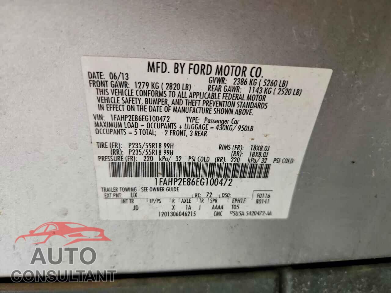 FORD TAURUS 2014 - 1FAHP2E86EG100472
