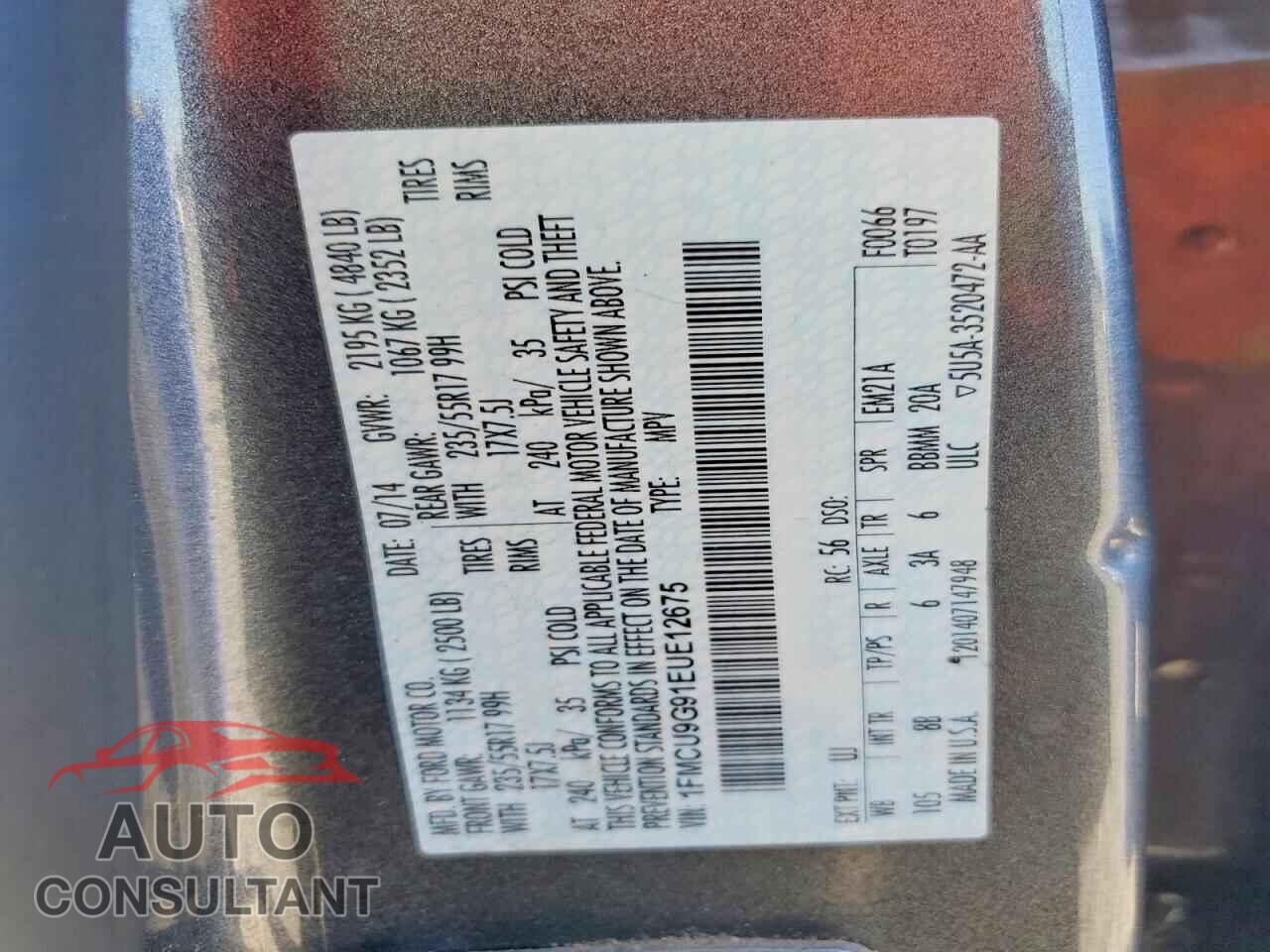 FORD ESCAPE 2014 - 1FMCU9G91EUE12675