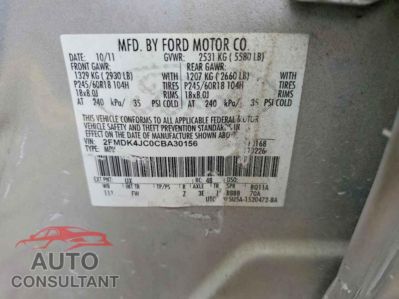 FORD EDGE 2012 - 2FMDK4JC0CBA30156