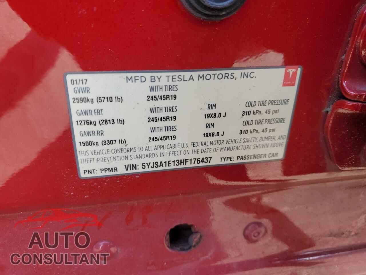 TESLA MODEL S 2017 - 5YJSA1E13HF176437