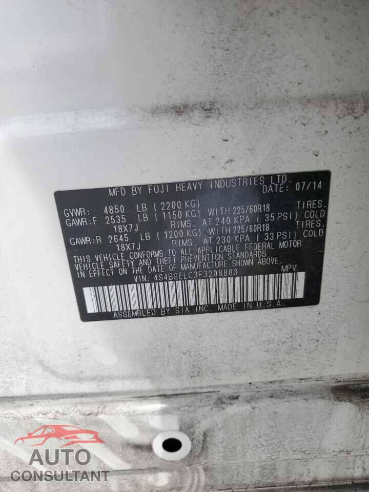 SUBARU OUTBACK 2015 - 4S4BSELC3F3208883