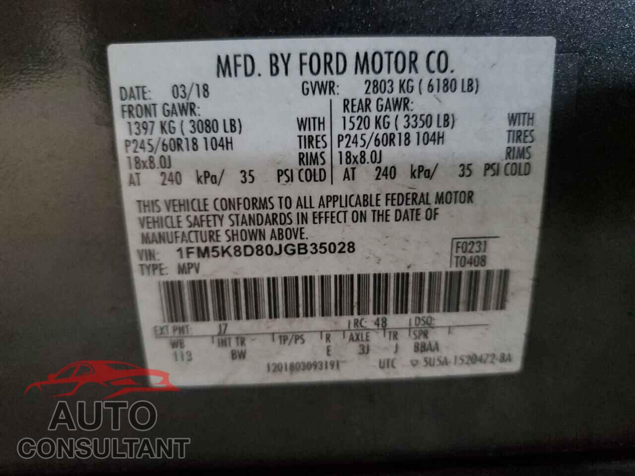 FORD EXPLORER 2018 - 1FM5K8D80JGB35028