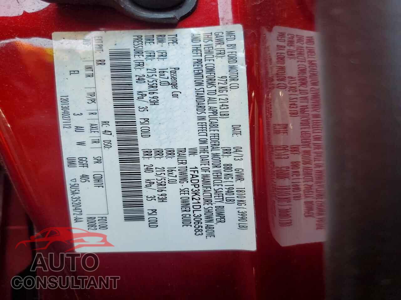 FORD FOCUS 2013 - 1FADP3K21DL306583