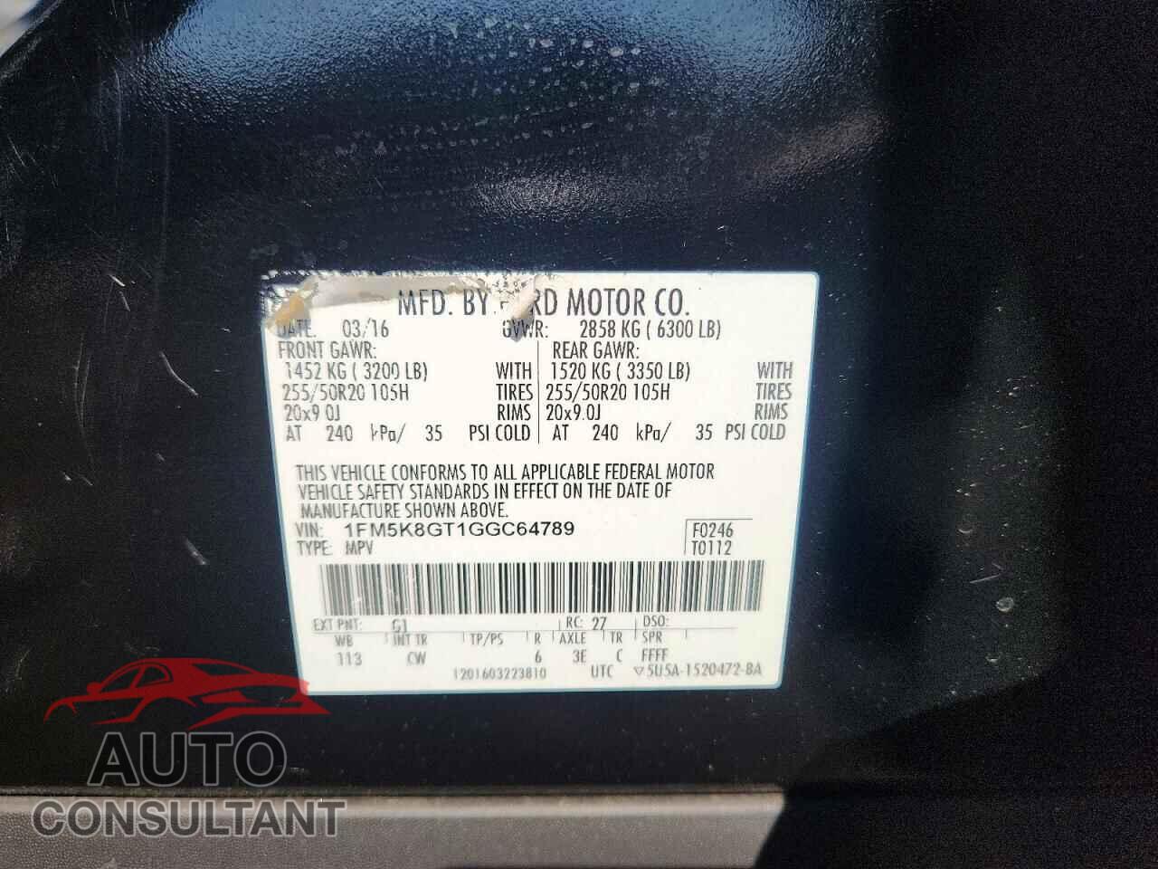 FORD EXPLORER 2016 - 1FM5K8GT1GGC64789