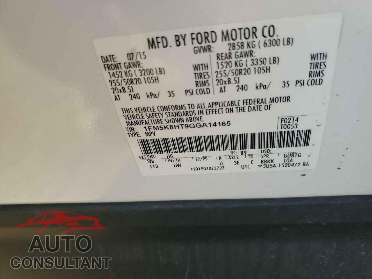 FORD EXPLORER 2016 - 1FM5K8HT9GGA14165