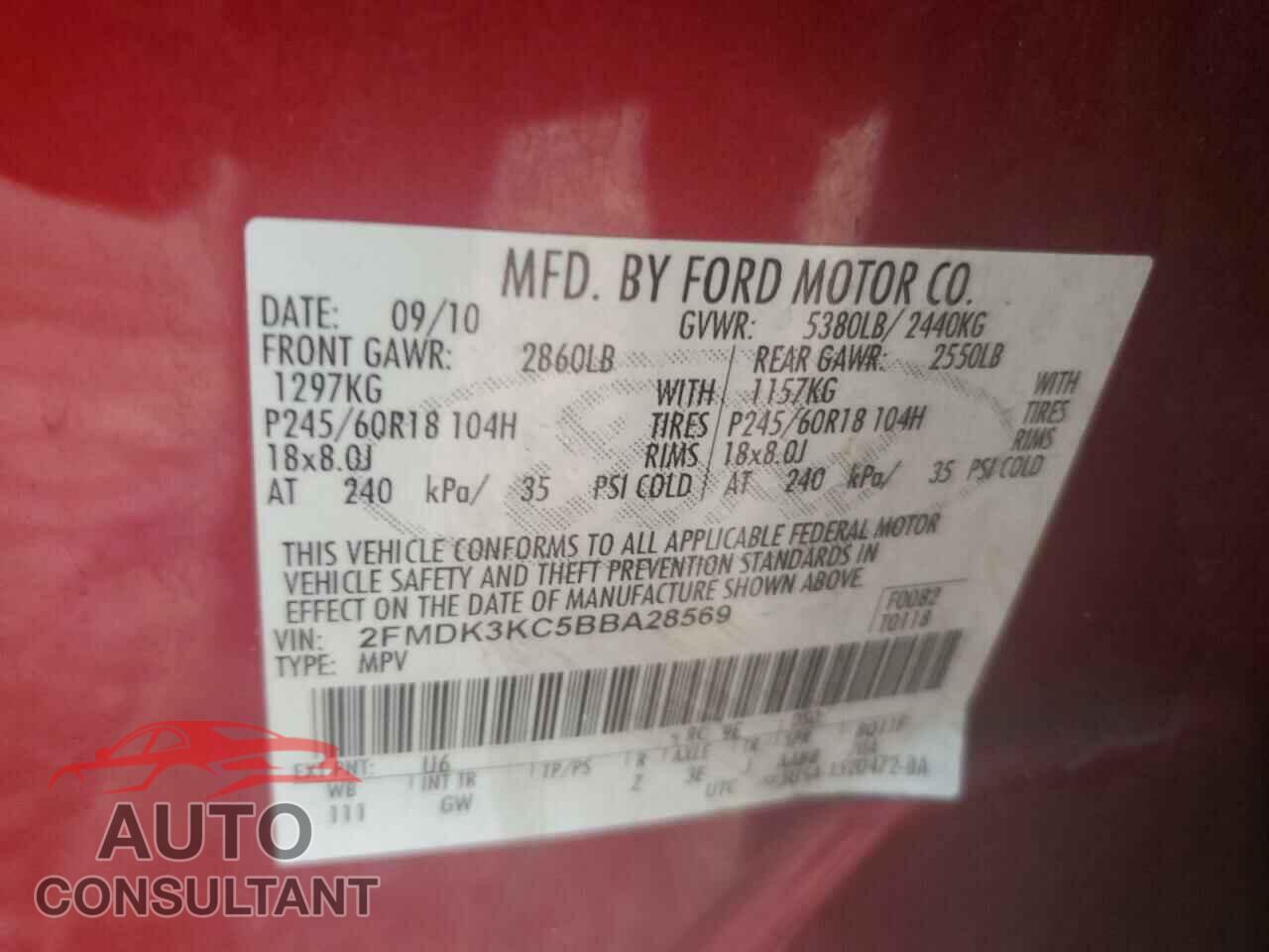 FORD EDGE 2011 - 2FMDK3KC5BBA28569
