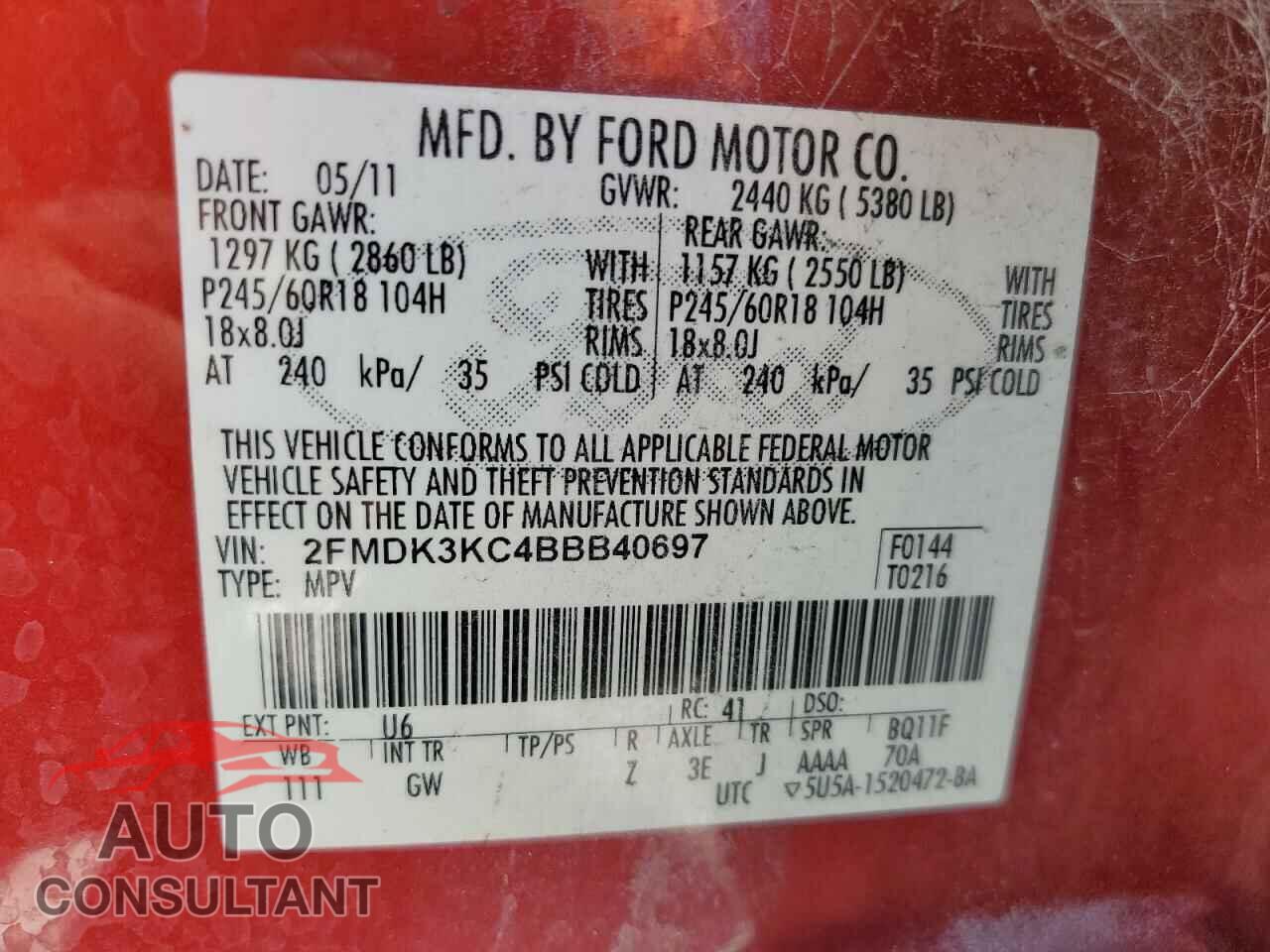 FORD EDGE 2011 - 2FMDK3KC4BBB40697