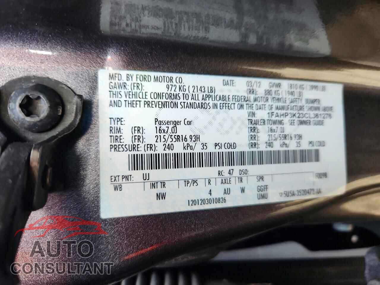 FORD FOCUS 2012 - 1FAHP3K23CL361276