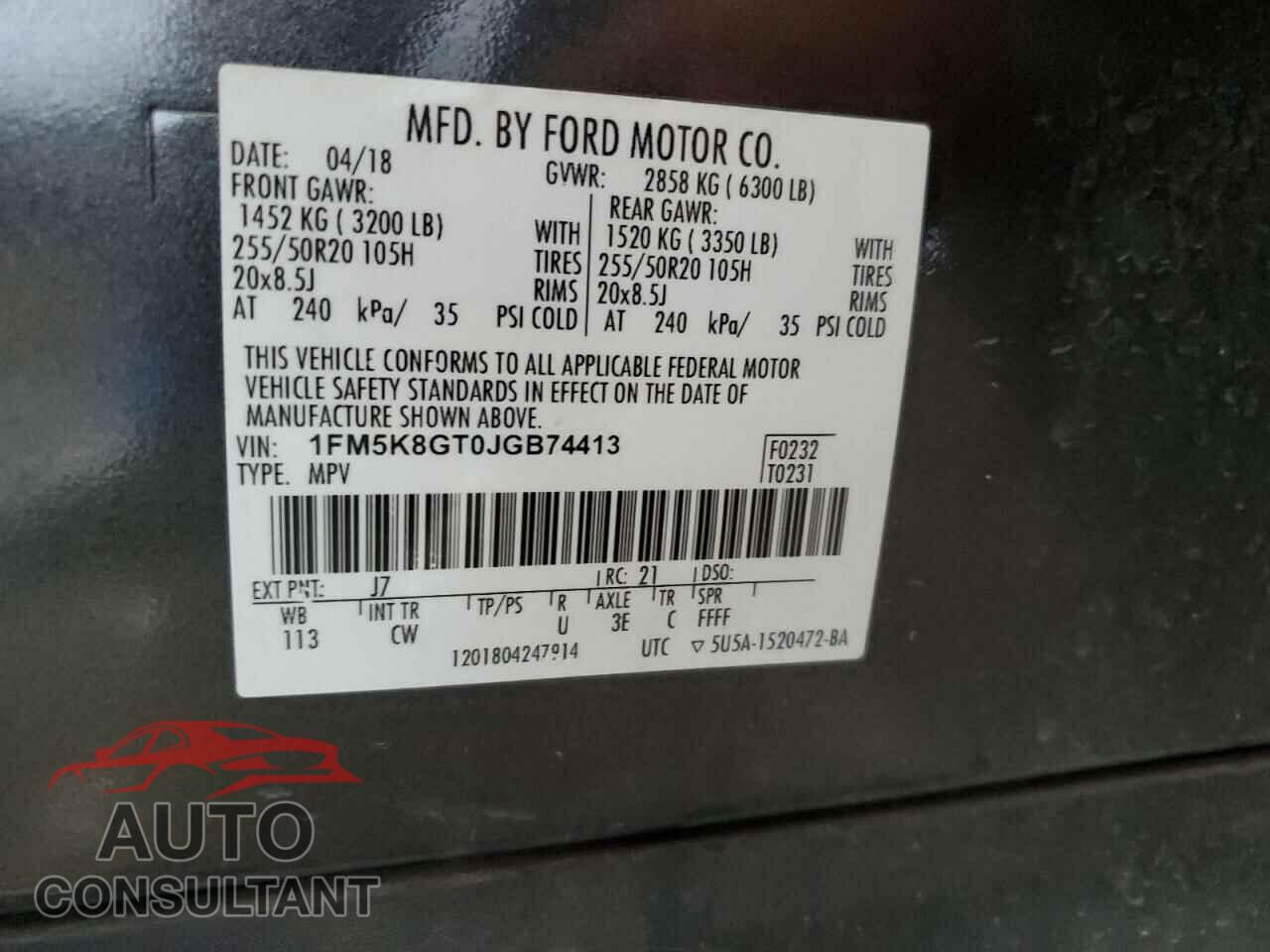 FORD EXPLORER 2018 - 1FM5K8GT0JGB74413