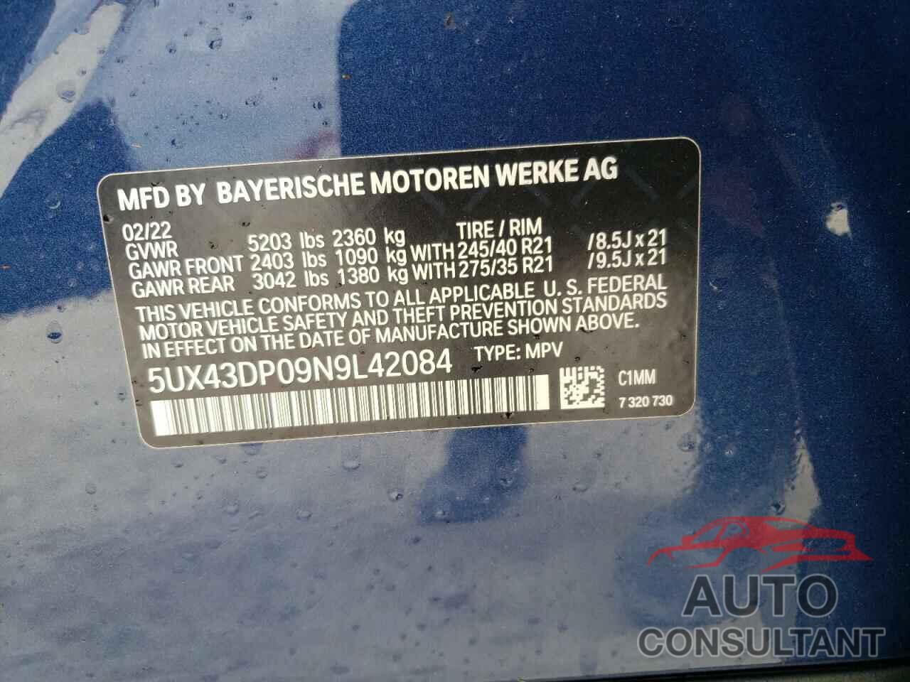BMW X3 2022 - 5UX43DP09N9L42084