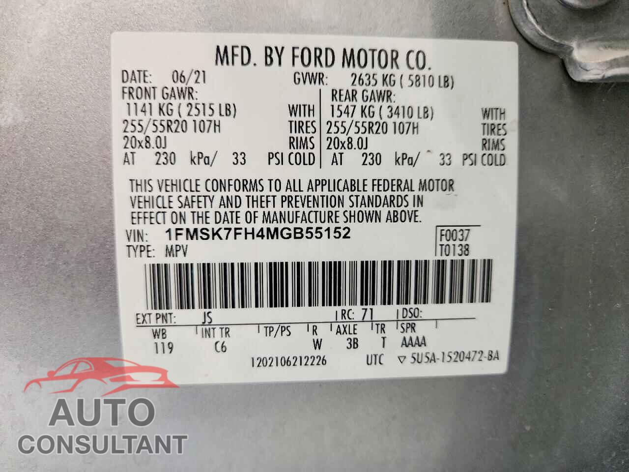FORD EXPLORER 2021 - 1FMSK7FH4MGB55152