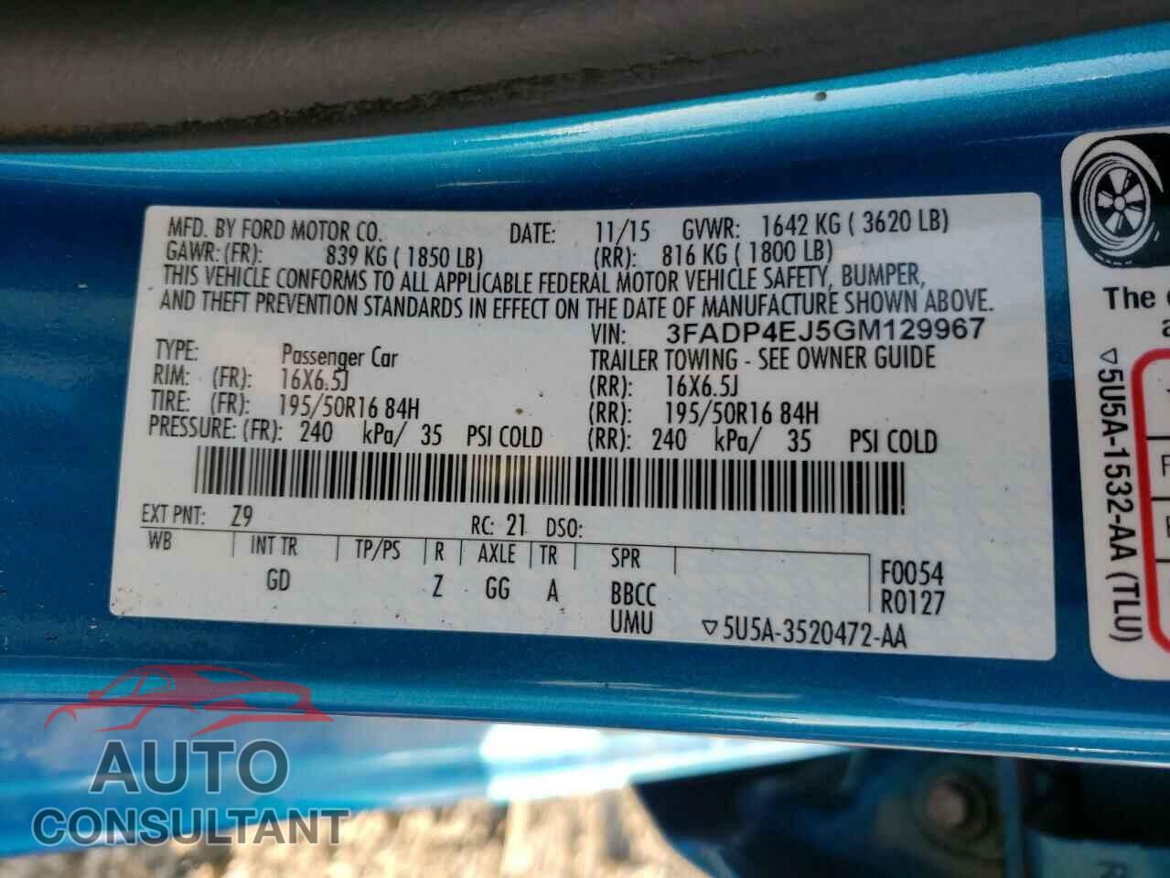 FORD FIESTA 2016 - 3FADP4EJ5GM129967
