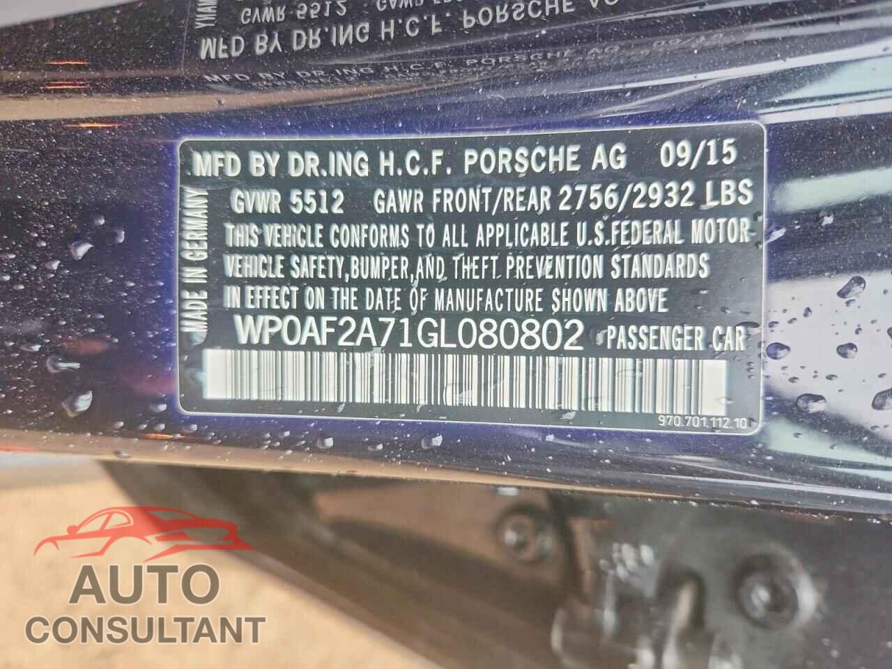PORSCHE PANAMERA 2016 - WP0AF2A71GL080802
