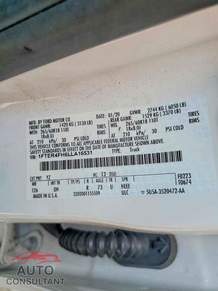 FORD RANGER 2020 - 1FTER4FH6LLA16531