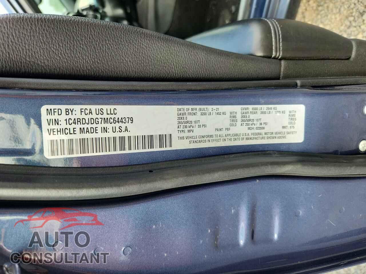 DODGE DURANGO 2021 - 1C4RDJDG7MC644379
