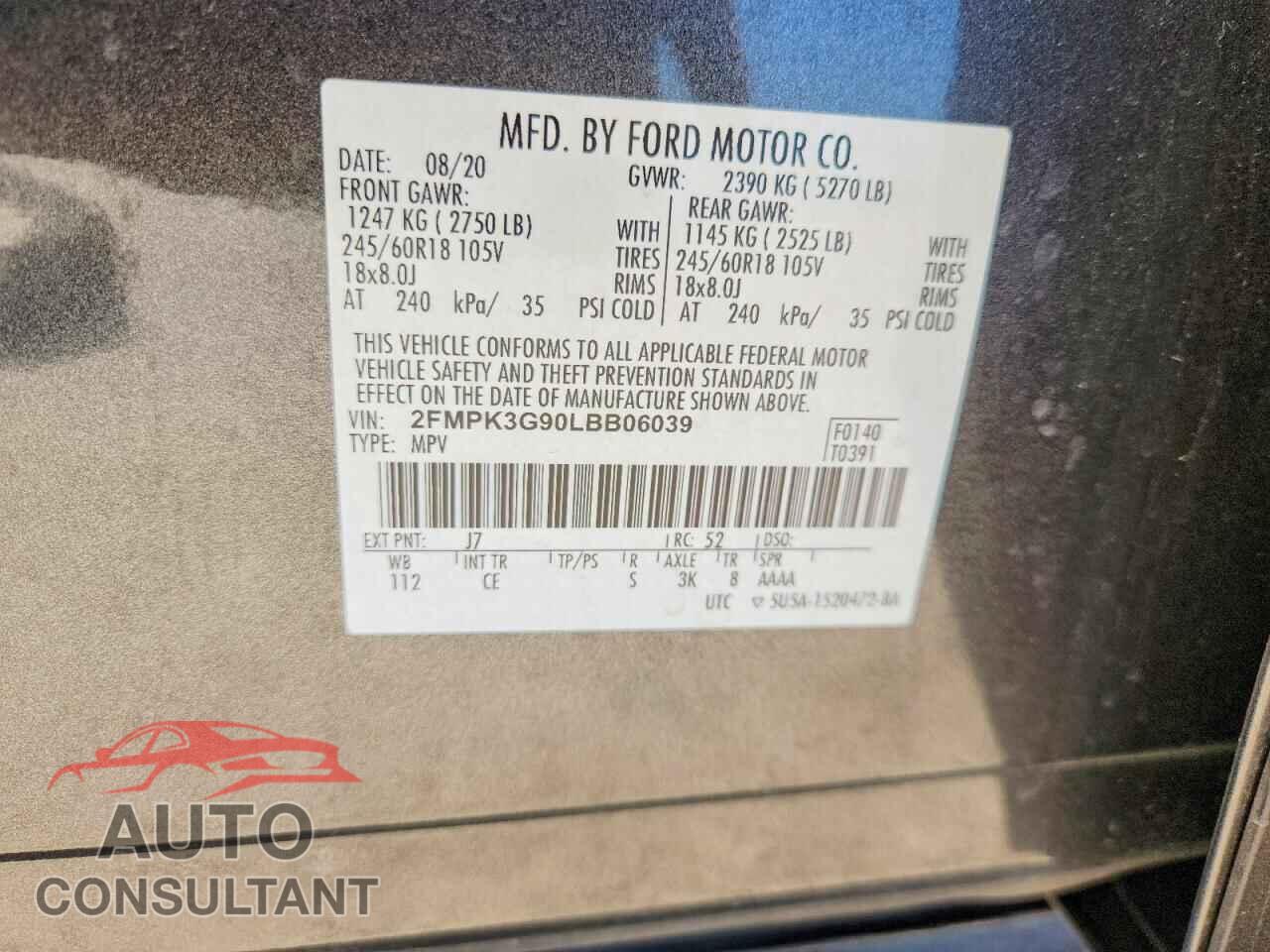 FORD EDGE 2020 - 2FMPK3G90LBB06039