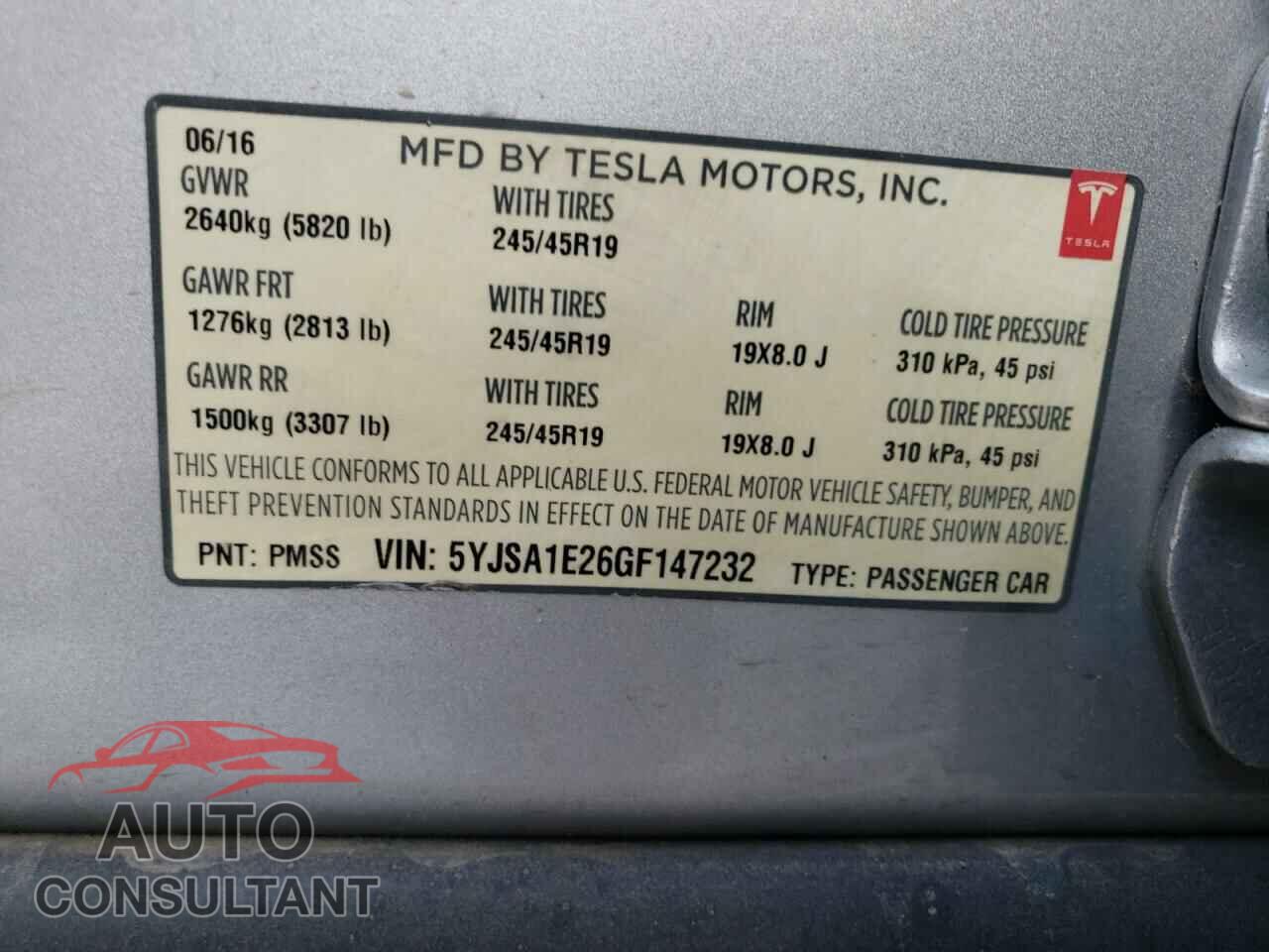 TESLA MODEL S 2016 - 5YJSA1E26GF147232