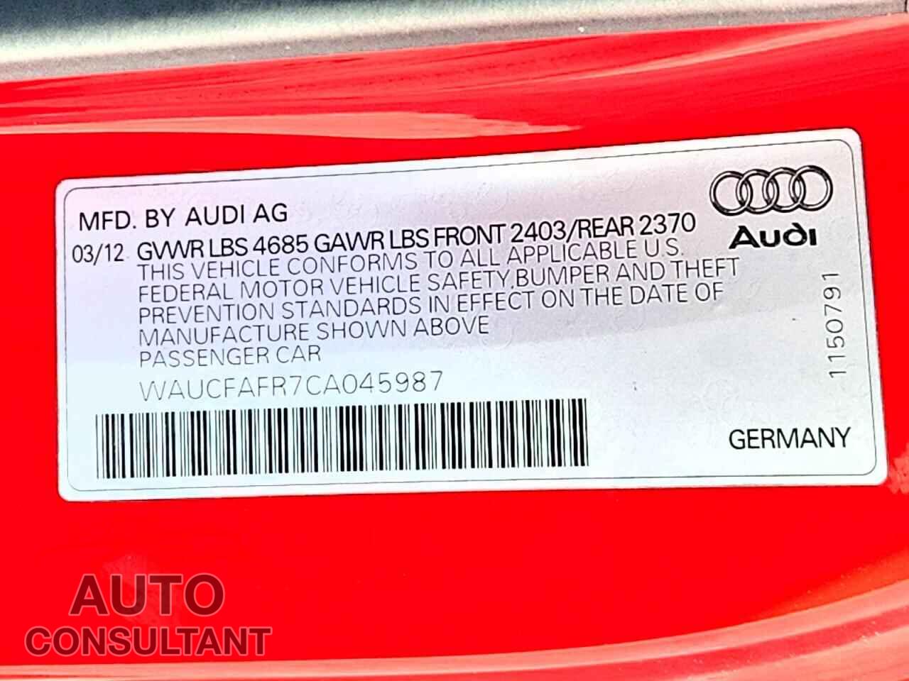 AUDI A5 2012 - WAUCFAFR7CA045987