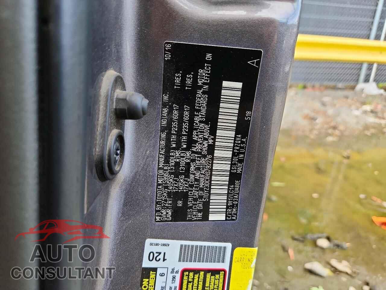 TOYOTA SIENNA 2017 - 5TDYZ3DCXHS792276