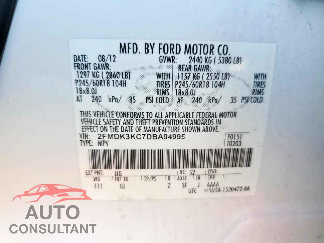 FORD EDGE 2013 - 2FMDK3KC7DBA94995
