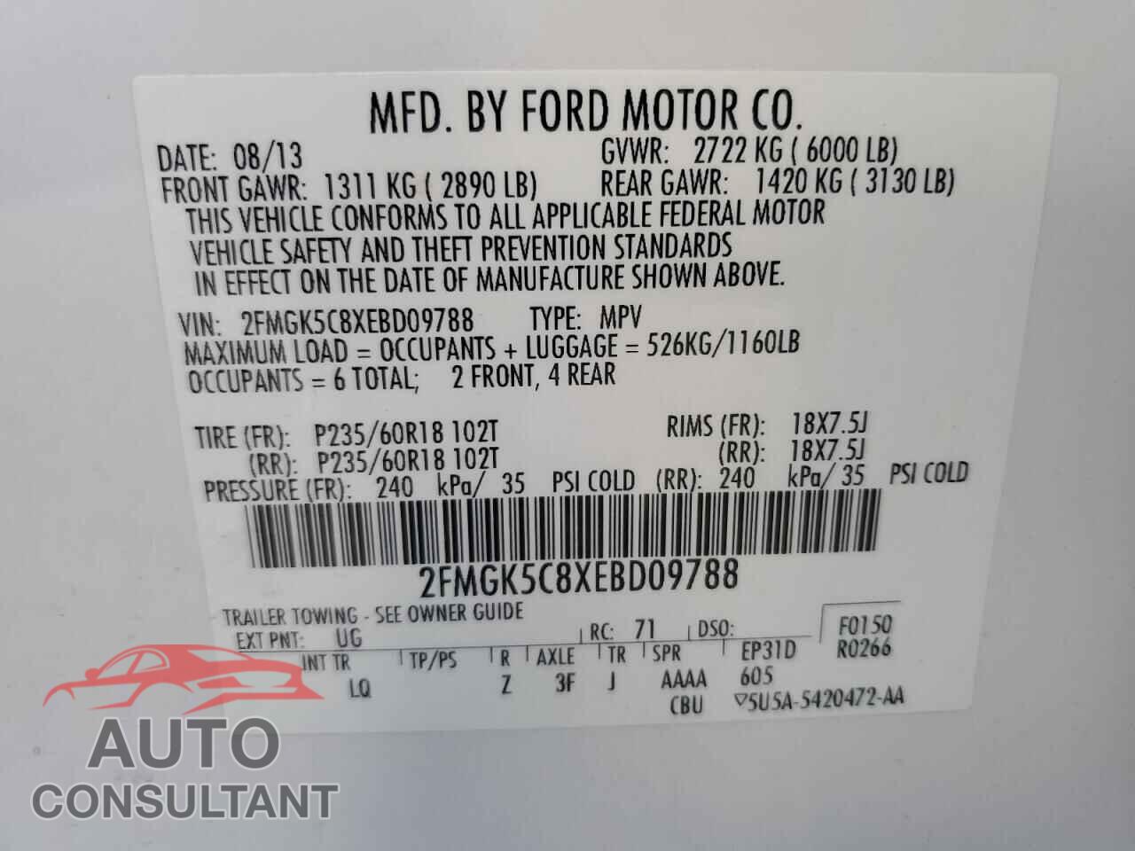 FORD FLEX 2014 - 2FMGK5C8XEBD09788