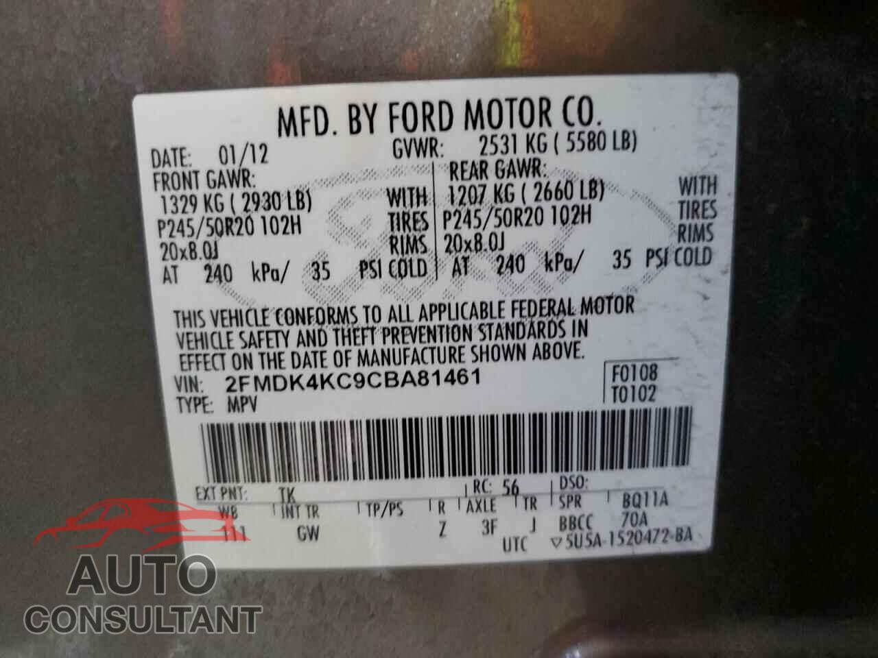 FORD EDGE 2012 - 2FMDK4KC9CBA81461