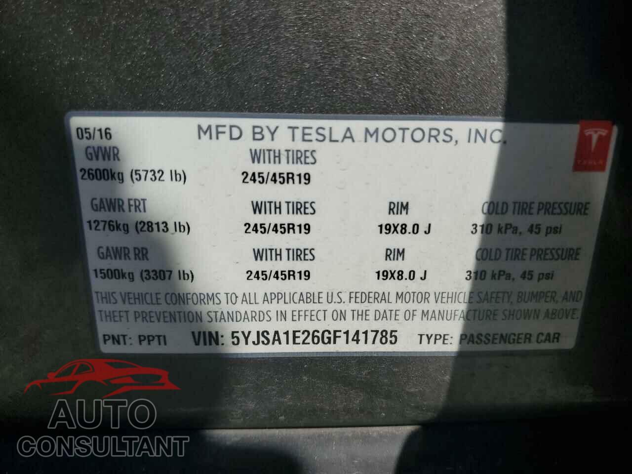 TESLA MODEL S 2016 - 5YJSA1E26GF141785