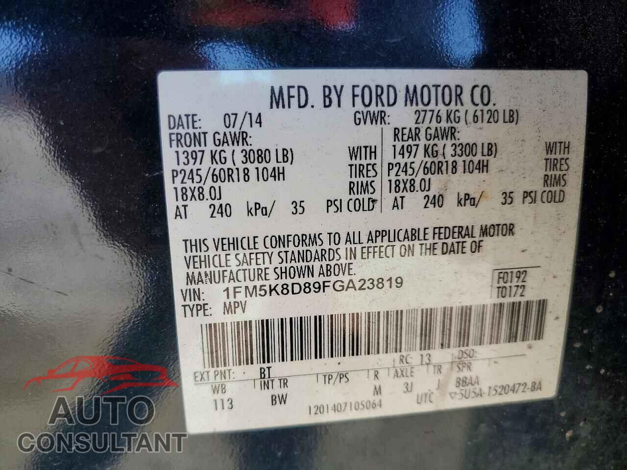 FORD EXPLORER 2015 - 1FM5K8D89FGA23819