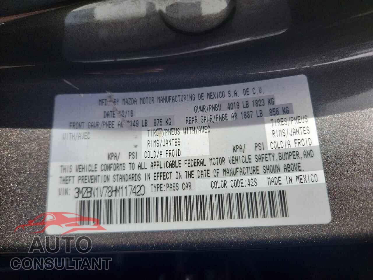 MAZDA 3 2017 - 3MZBN1V78HM117420
