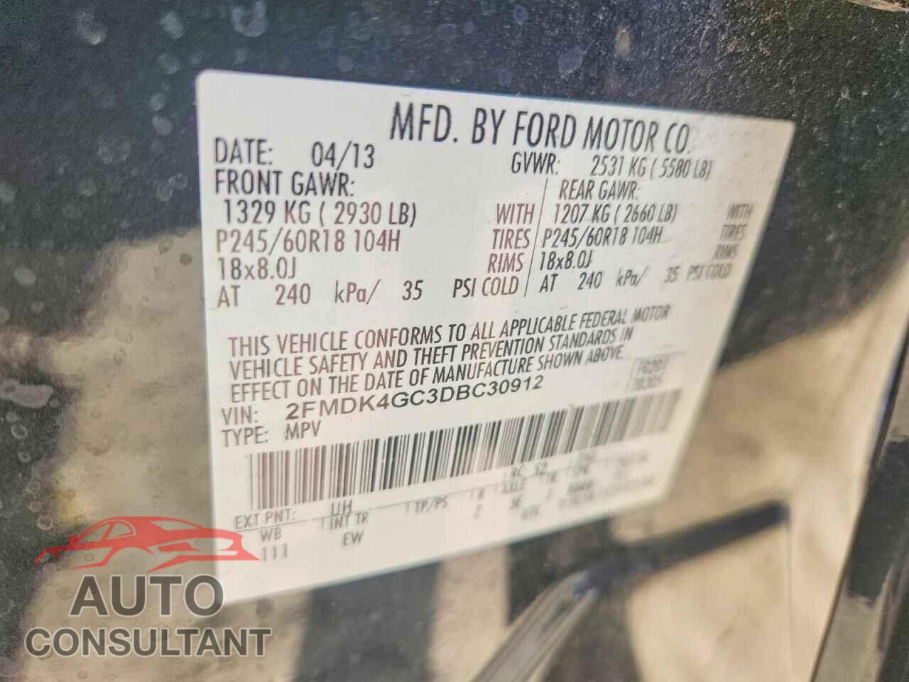 FORD EDGE 2013 - 2FMDK4GC3DBC30912
