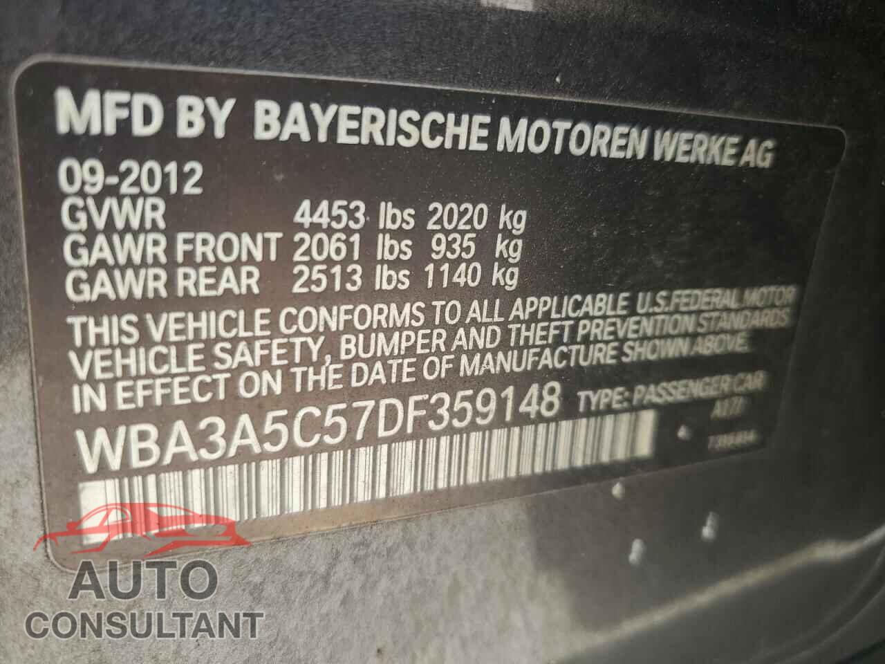 BMW 3 SERIES 2013 - WBA3A5C57DF359148