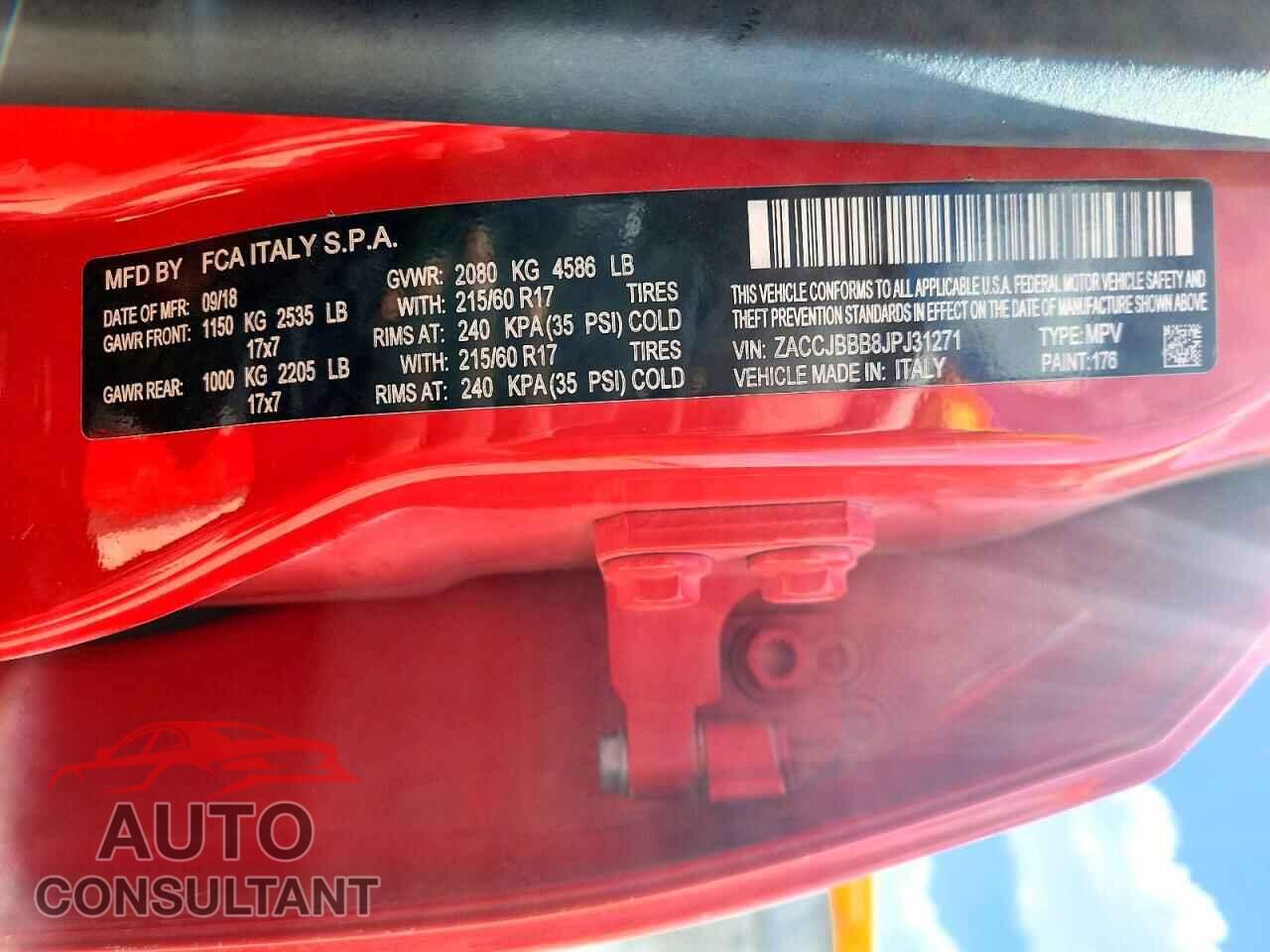 JEEP RENEGADE 2018 - ZACCJBBB8JPJ31271