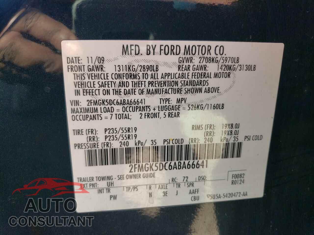 FORD FLEX 2010 - 2FMGK5DC6ABA66641