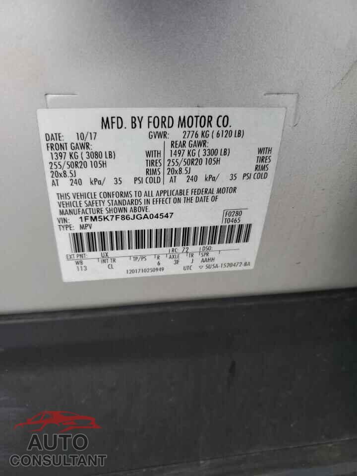 FORD EXPLORER 2018 - 1FM5K7F86JGA04547