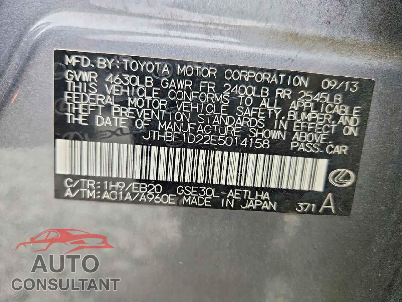 LEXUS IS 2014 - JTHBF1D22E5014158