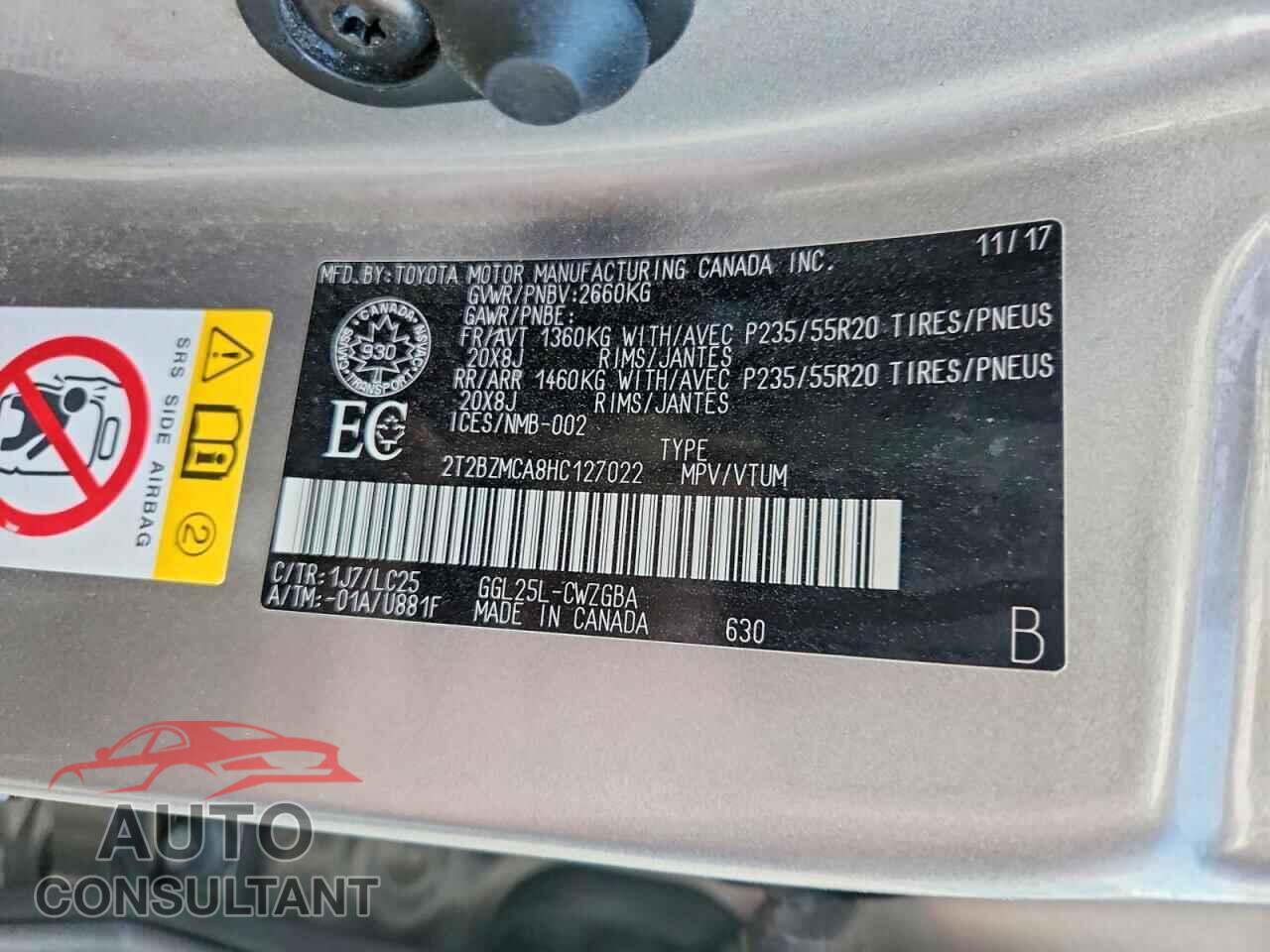 LEXUS RX350 2017 - 2T2BZMCA8HC127022