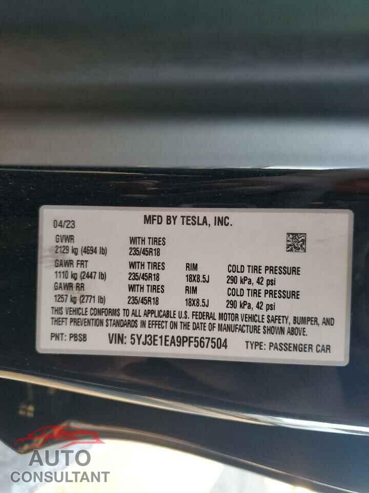TESLA MODEL 3 2023 - 5YJ3E1EA9PF567504