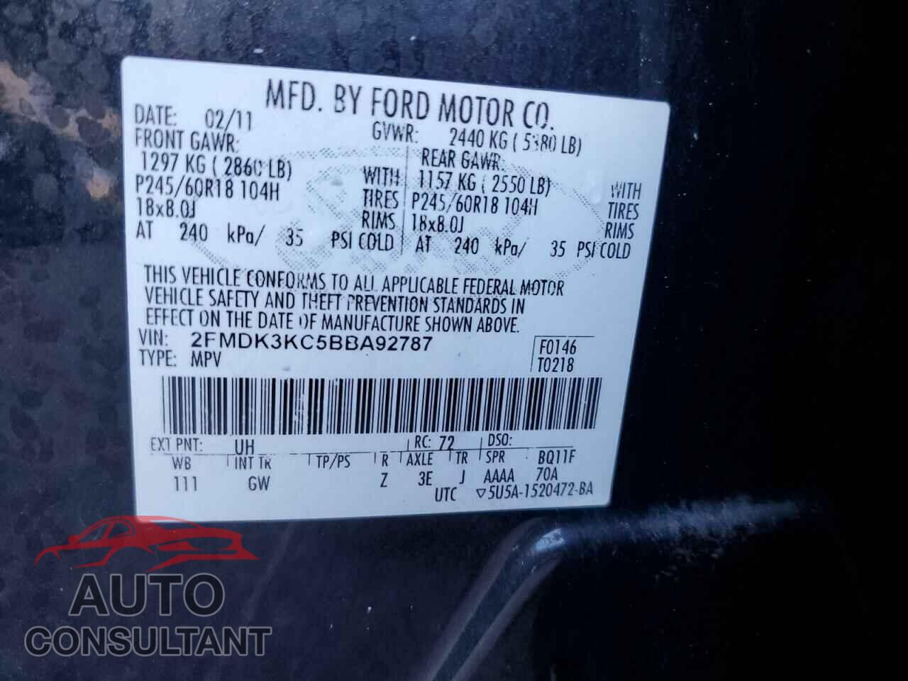 FORD EDGE 2011 - 2FMDK3KC5BBA92787