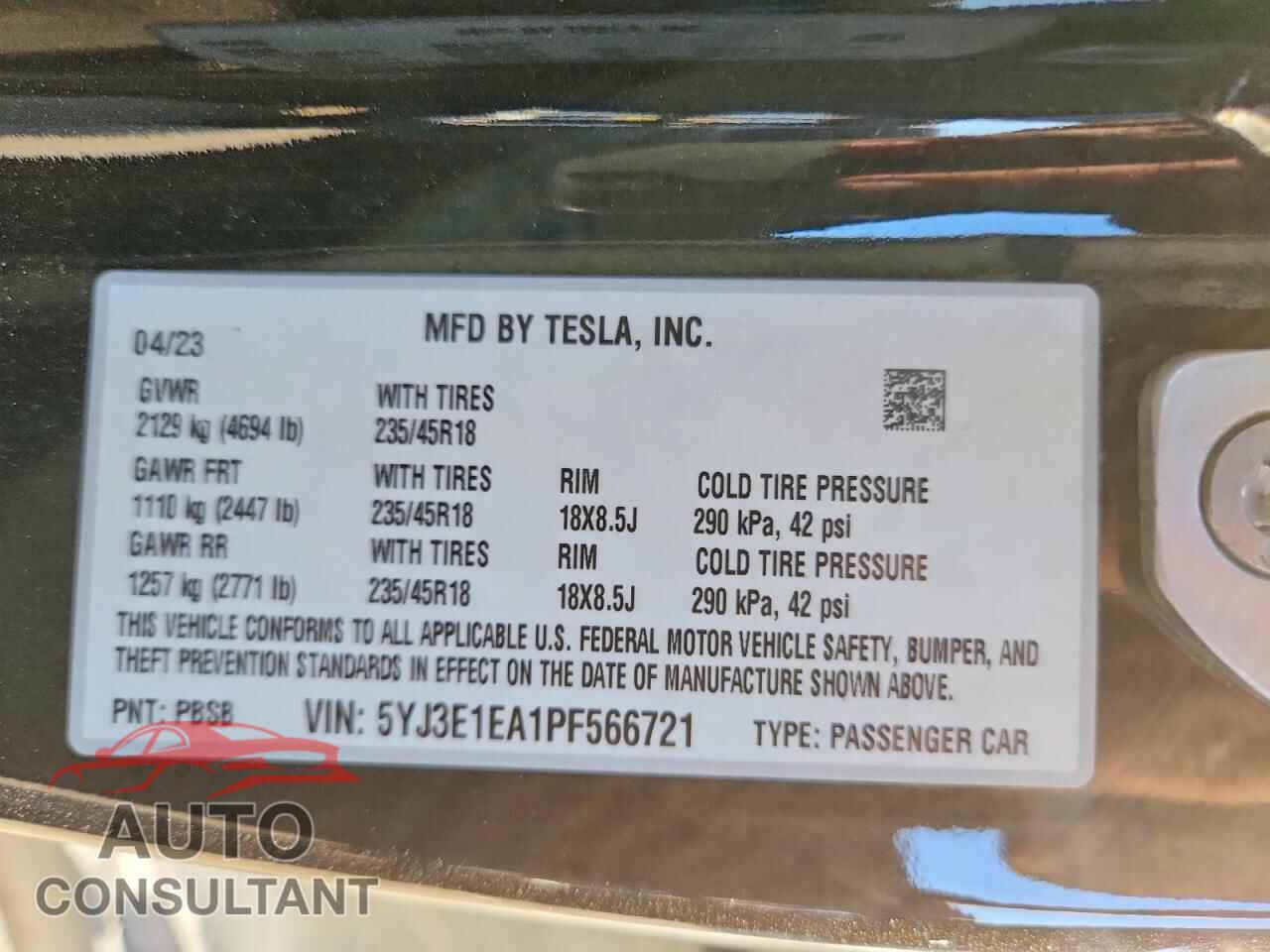 TESLA MODEL 3 2023 - 5YJ3E1EA1PF566721