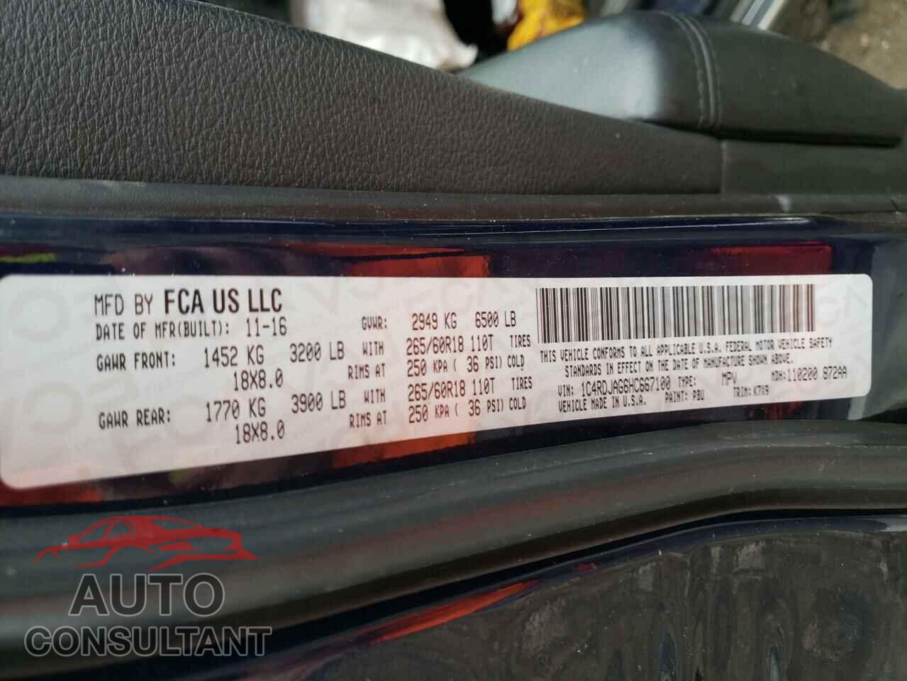 DODGE DURANGO 2017 - 1C4RDJAG6HC667100