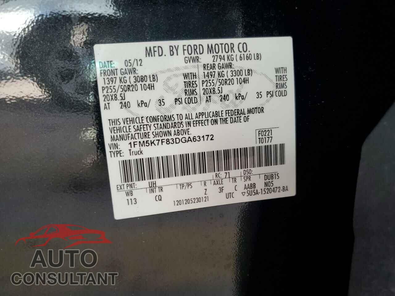 FORD EXPLORER 2013 - 1FM5K7F83DGA63172