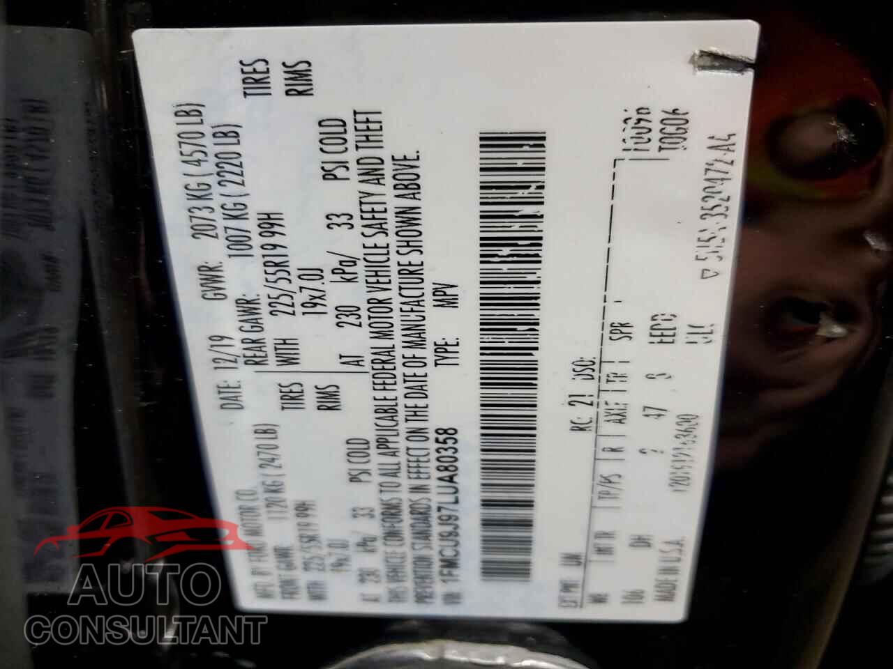 FORD ESCAPE 2020 - 1FMCU9J97LUA80358
