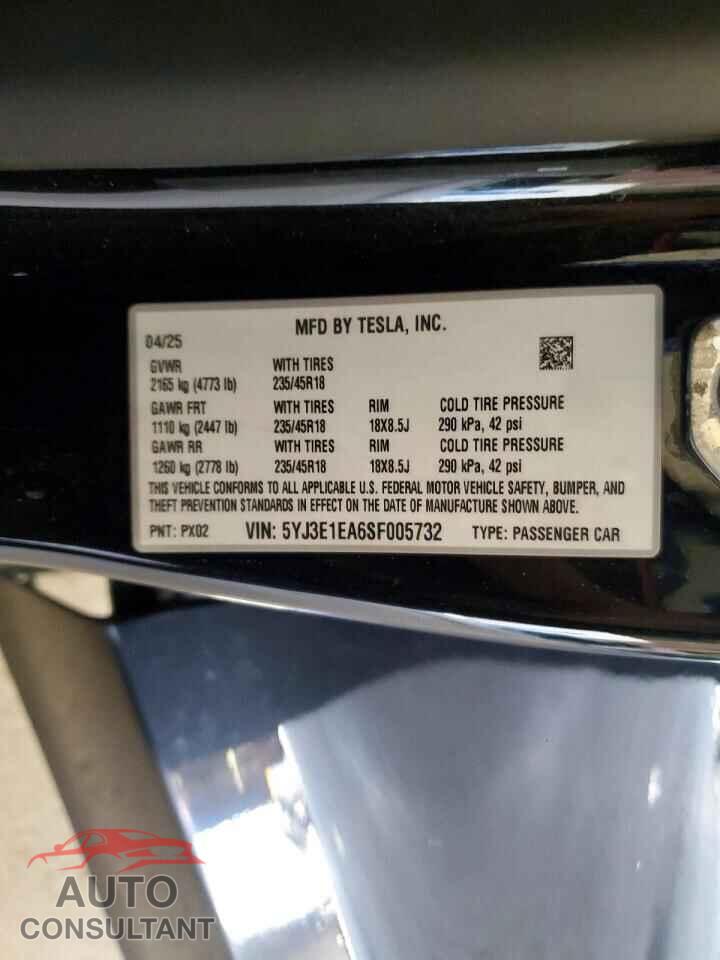 TESLA MODEL 3 2025 - 5YJ3E1EA6SF005732