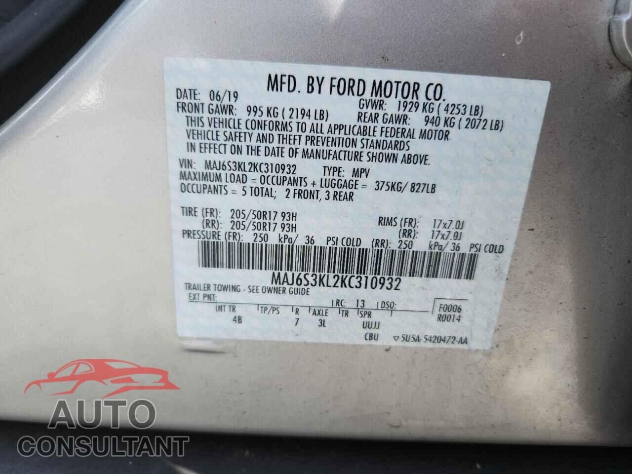 FORD ECOSPORT 2019 - MAJ6S3KL2KC310932