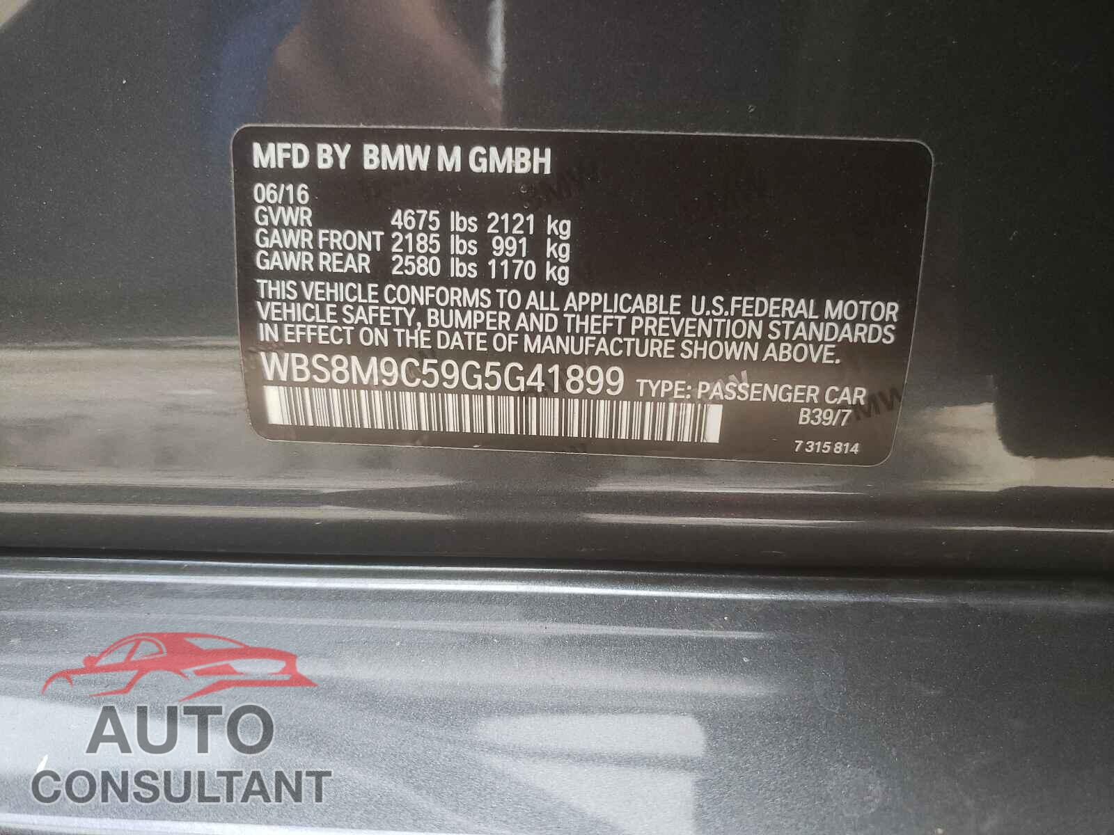 BMW M3 2016 - WBS8M9C59G5G41899