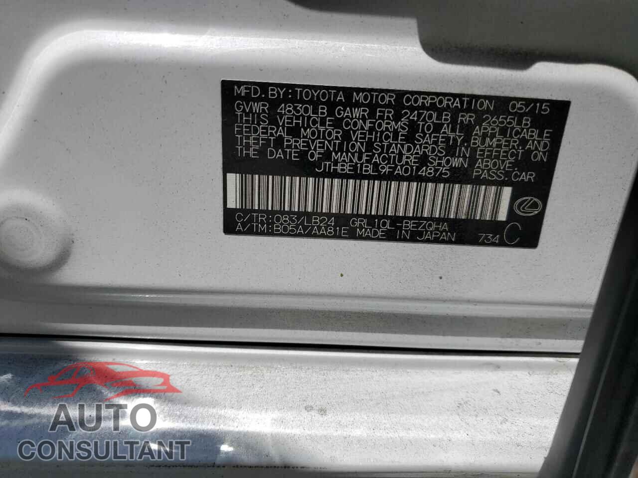 LEXUS GS350 2015 - JTHBE1BL9FA014875