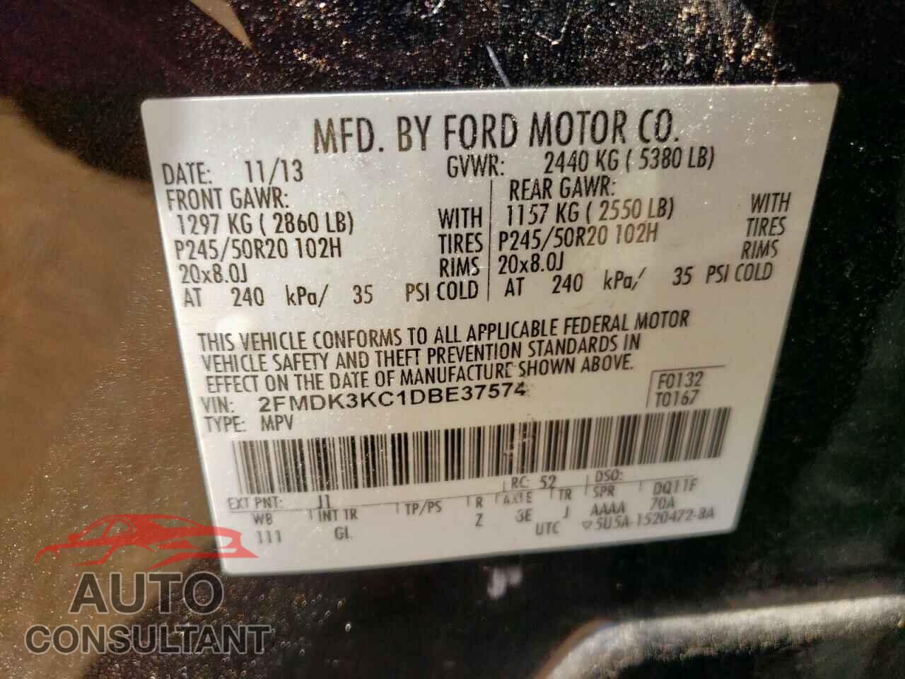 FORD EDGE 2013 - 2FMDK3KC1DBE37574