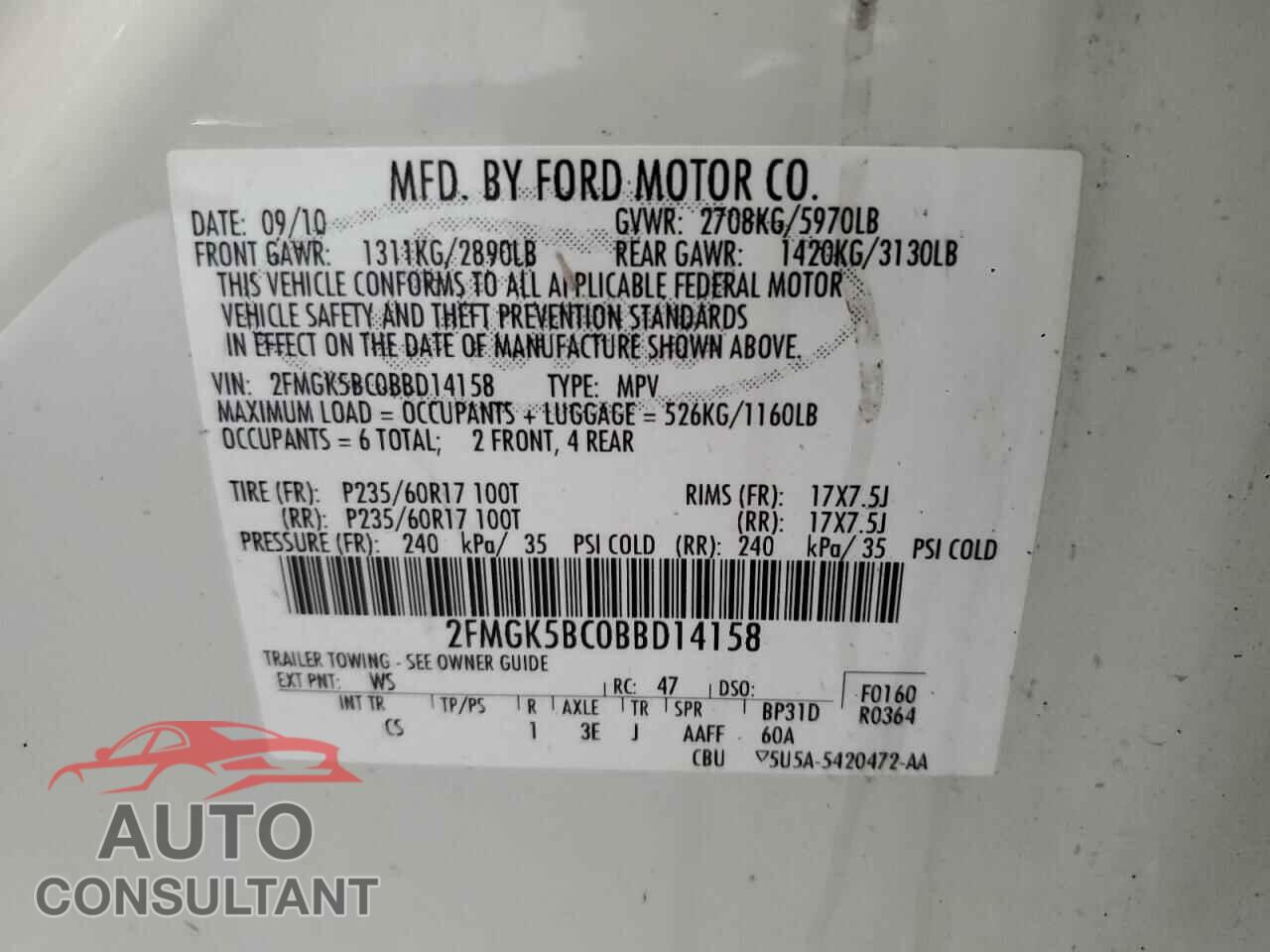 FORD FLEX 2011 - 2FMGK5BC0BBD14158